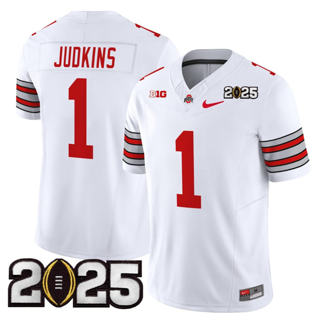Men Ohio State Buckeyes #1 Quinshon Judkins White 2025 CFP Final Patch F.U.S.E. Vapor Limited Stitched  NCAA Jersey->ncaa teams->NCAA Jersey